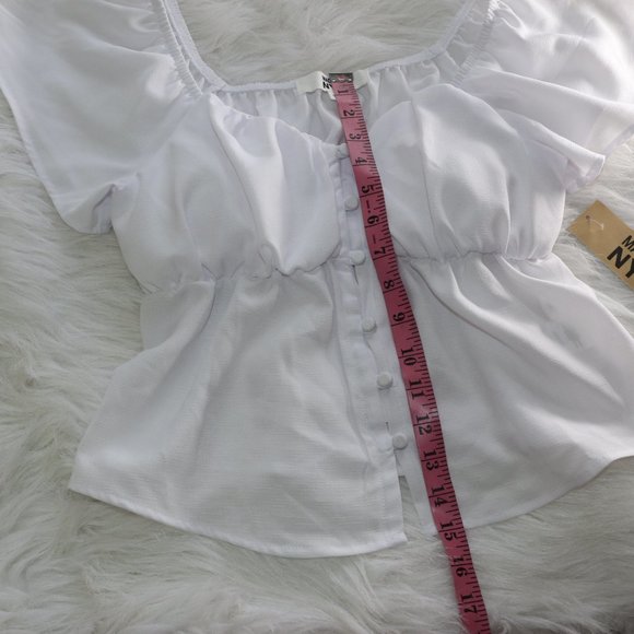 Madden NYC White Flutter Sleeve Button Front Top - Size Small, NWT - Picture 7 of 8